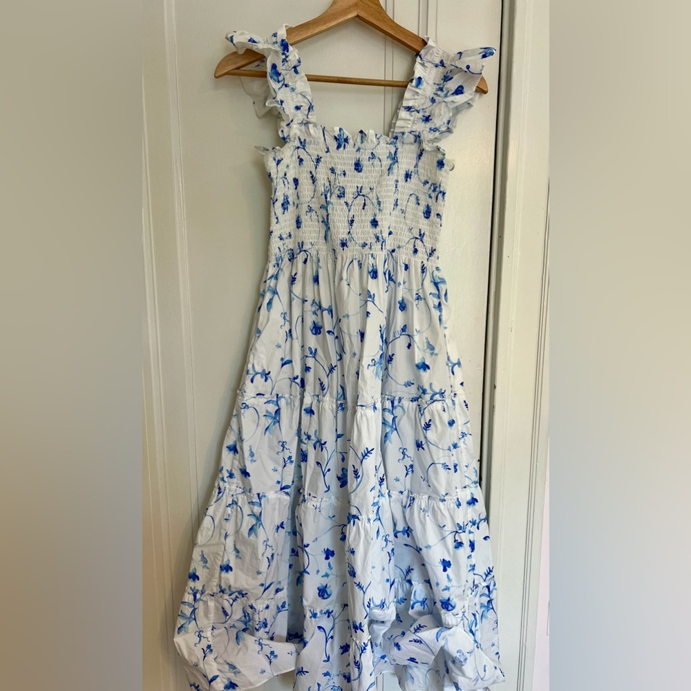 Hill House Ellie Nap Dress, Blue Botanical print, size XS